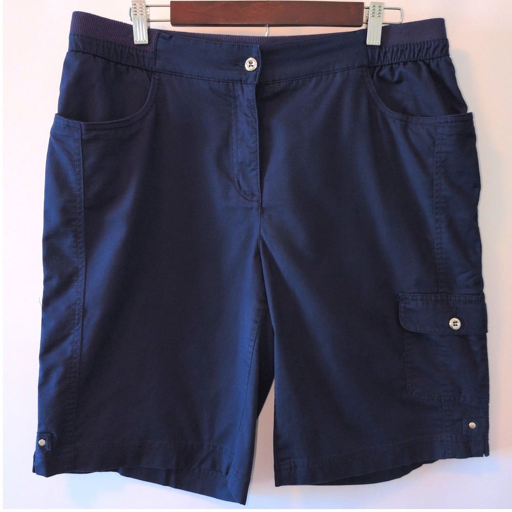 Allison Daley Cargo Shorts Womens Navy Elastic Waist Multi Pocket Hiking Utility